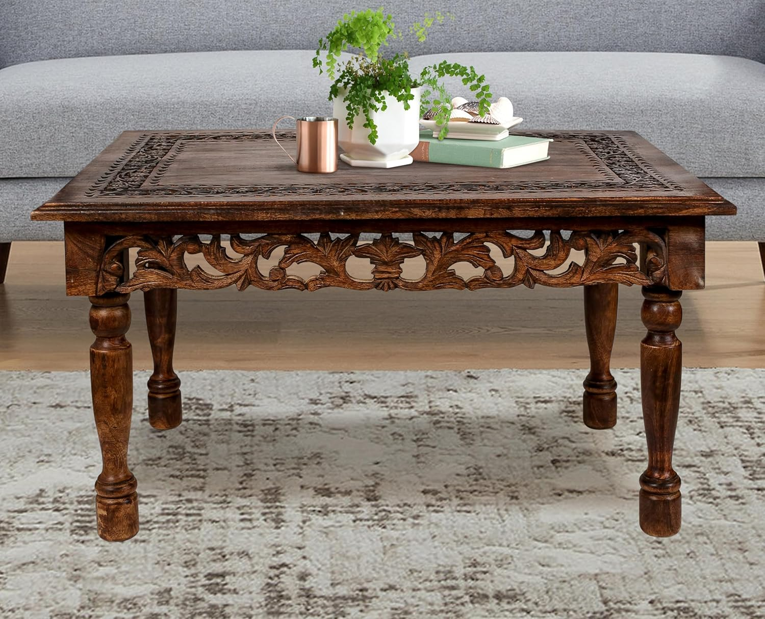 Handcrafted Wooden Center Table – Where Timeless Art Meets Everyday Comfort