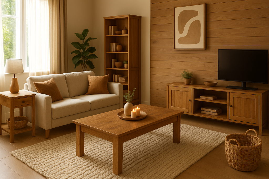 Create a warm, inviting living room with timeless wooden furniture and décor ideas. Learn how to design a cozy home with natural wood beauty.